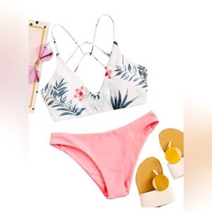 SweatyRocks Women's Sexy Bathing Suit Floral Print Cross Back Bikini Set